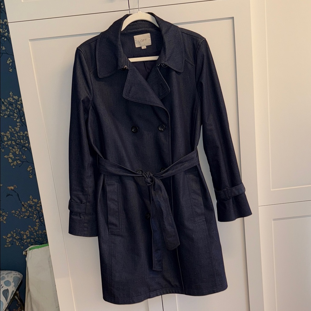 LOFT Classic Navy Denim Trench Coat for Women